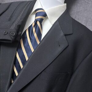 Joseph Abboud Tuxedo 44L Jacket 36W Pants Black Satin Pleated Formal Wedding